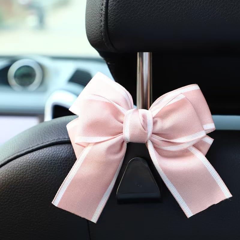 BVGACI 2 Pack Car Purse Hooks, Cute Bow Car Seat Headrest Hook Hanger for Purses and Bags (pink) - Image 3